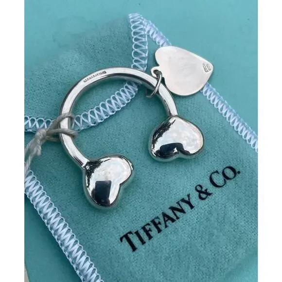 Vintage Tiffany Co. Sterling Silver Puffy Heart Ball Screwball Key Ring Keychain - Picture 15 of 16